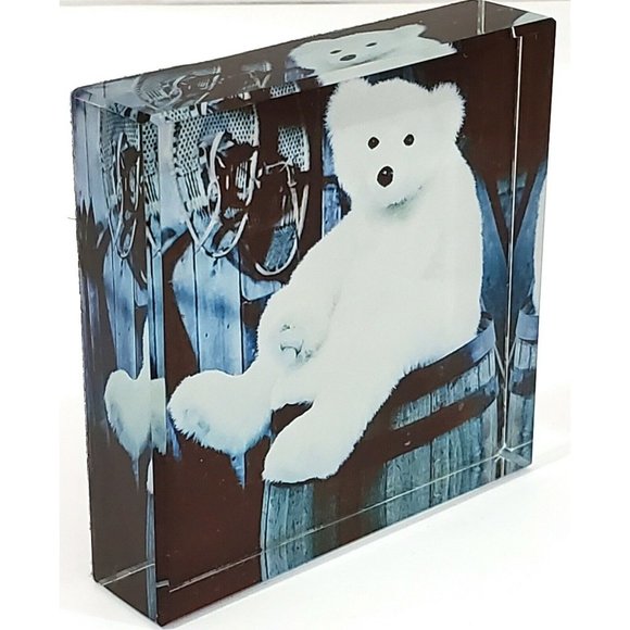 Gund TEDDY BEAR GLASS PAPERWEIGHT black & white design 3"square x 3/4" #4041944 - Picture 6 of 7
